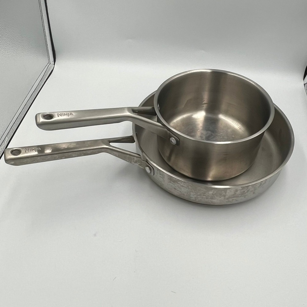Ninja Cookware Set Unisex 8in 10in Silver Very Good Stainless Steel Saucepan Pan